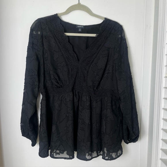 Torrid Black Babydoll Lace V Neck Long Sleeve Sheer Top Whimsigoth Vamp Whitchy - Picture 1 of 10